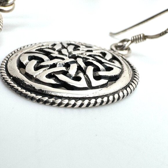 Celtic Knot Vintage Sterling Silver Round Dangle Earrings Intricate Detailing - Picture 6 of 8
